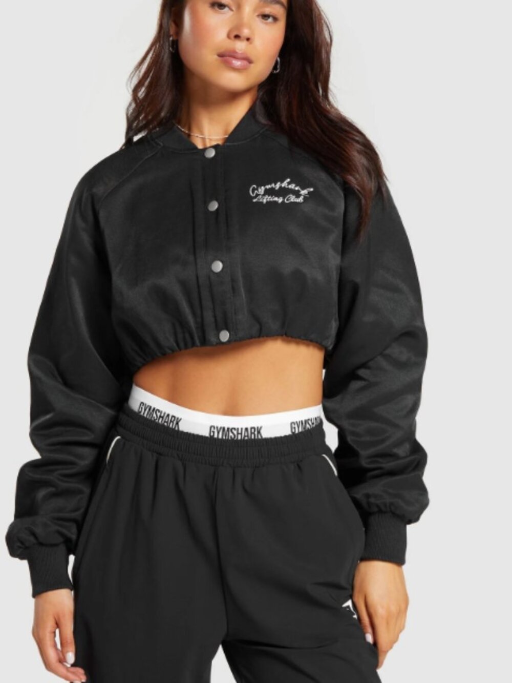 BNWT GYMSHARK CROPPED BOMBER JACKET SZ XS BLACK SOLD OUT LIMITED EDITION